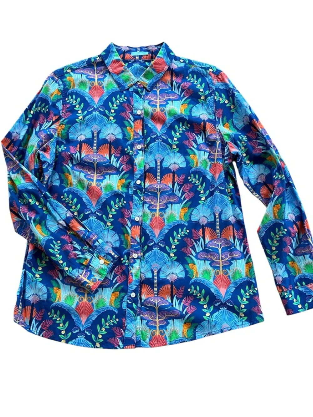 J McLaughlin Button Front Cotton Blouse in Vibrant Colors Size L - Picture 3 of 8